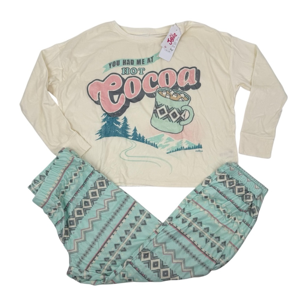 Justice Girl's size 10 Plus “You Had Me At Hot Cocoa" 2-Piece Pajama Set NWT